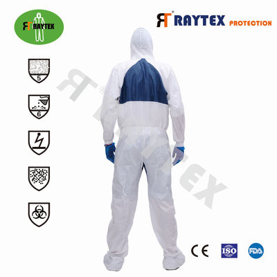 Type 5B/6B EN 14126 Disposable Microporous White Overall Sealed Taped 50-65 GSM