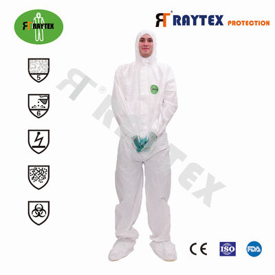 Type 5B/6B EN 14126 Disposable Microporous White Overall Sealed Taped 50-65 GSM