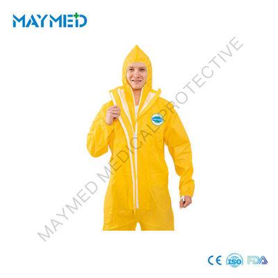 Disposable Yellow Chemical Coveralls With Double Zippers Type3B 4B 5B 6B EN14126