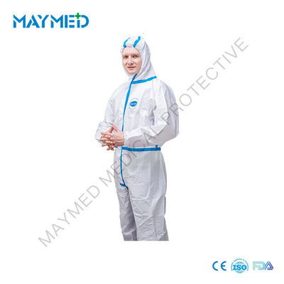 EN14126 Type 4 5 6 Disposable PPE Clothing Work Protective Medical With 3 Panel Hood