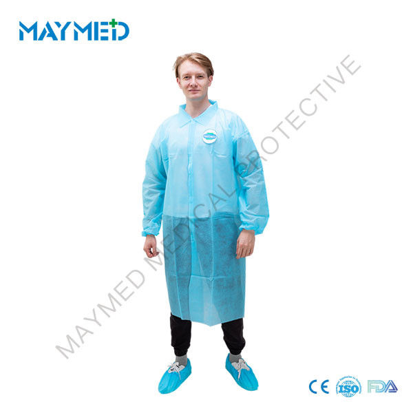 factory directly PP 25g Disposable Visitor Coat With 2 Ply Collar with buttons/velcros/zipper