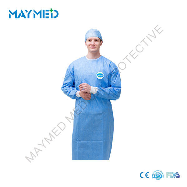 Blue Wood Pulp Spunlace Disposable Surgical Gowns For Doctor