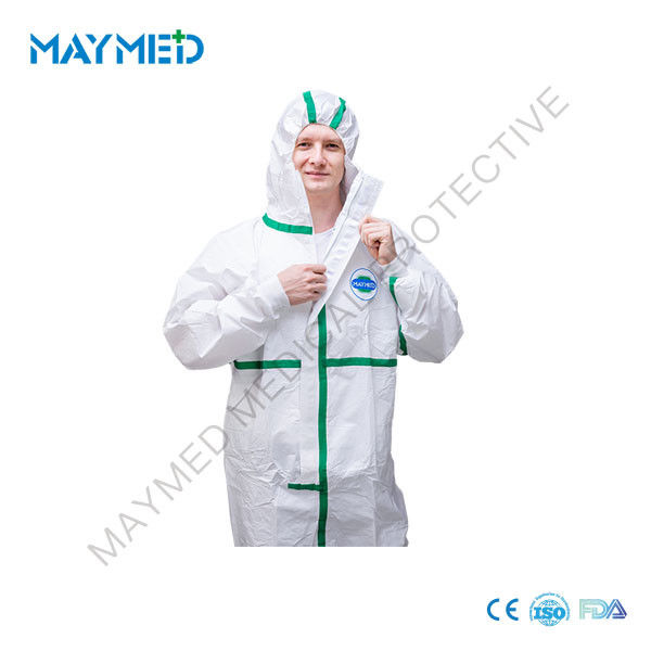 EN14126 Type 4 5 6 PPE Disposable Microporous Overall With 3 Panel Hood